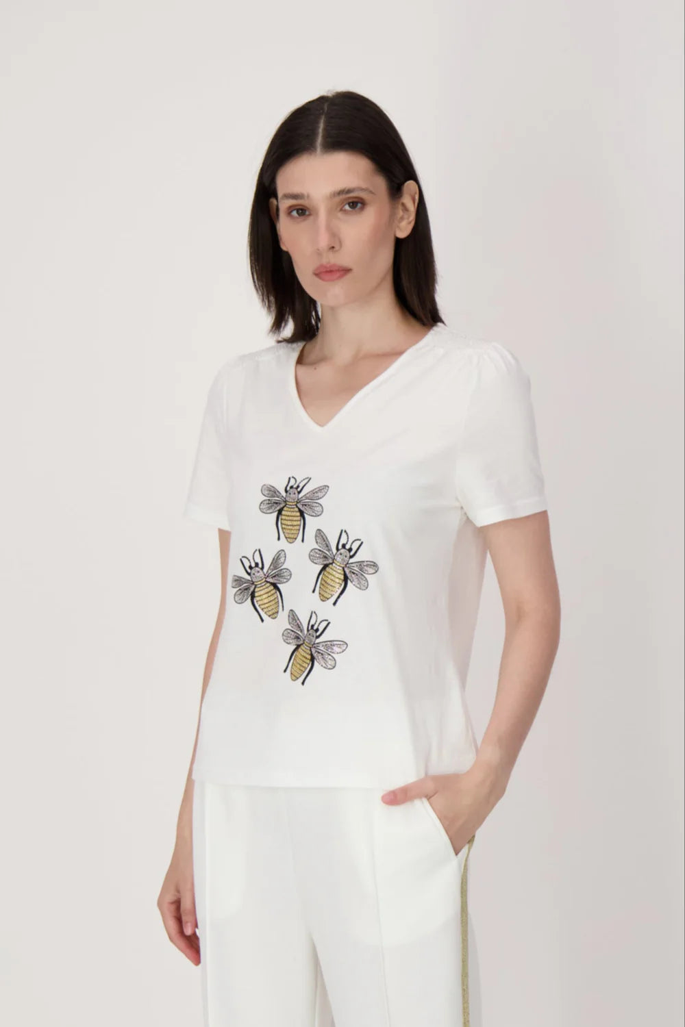 Rhinestone Bee Linen-Cotton T-Shirt