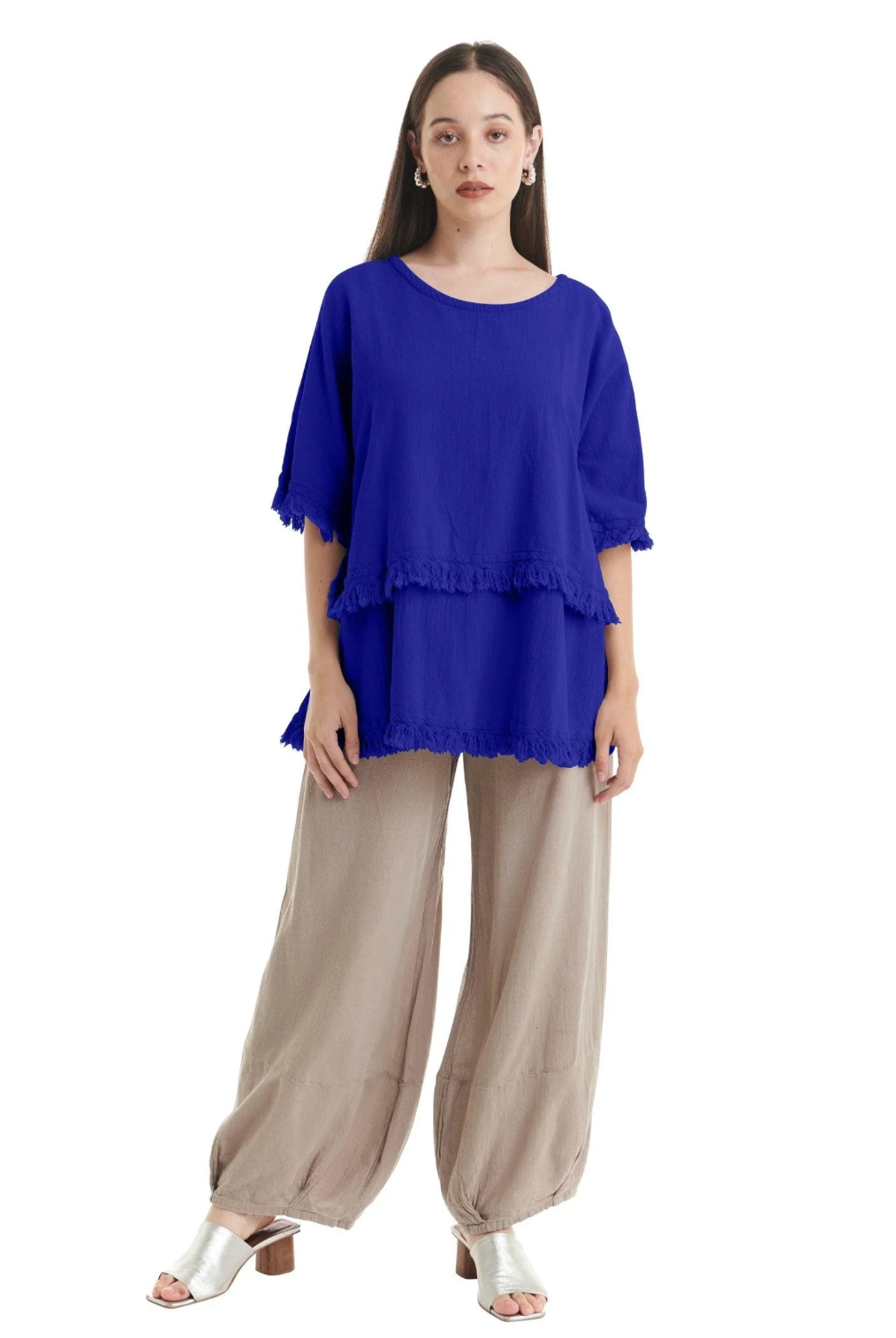 Truffle Cotton Gauze Blouse in Cobalt