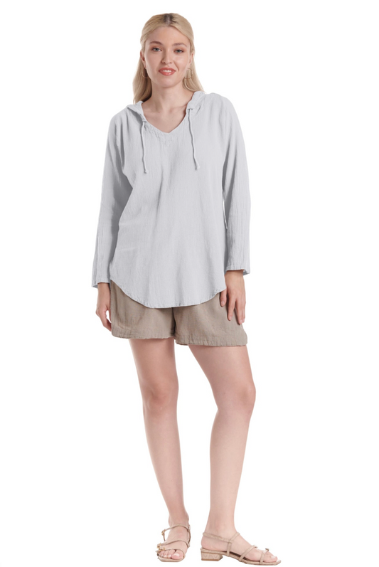 Hoodie Cotton Gauze Blouse in White