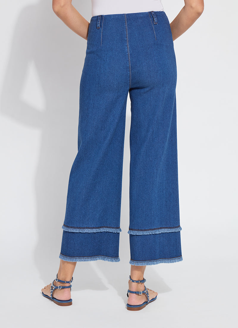 Fringe Hi Waist Wide Leg Crop Denim Pants