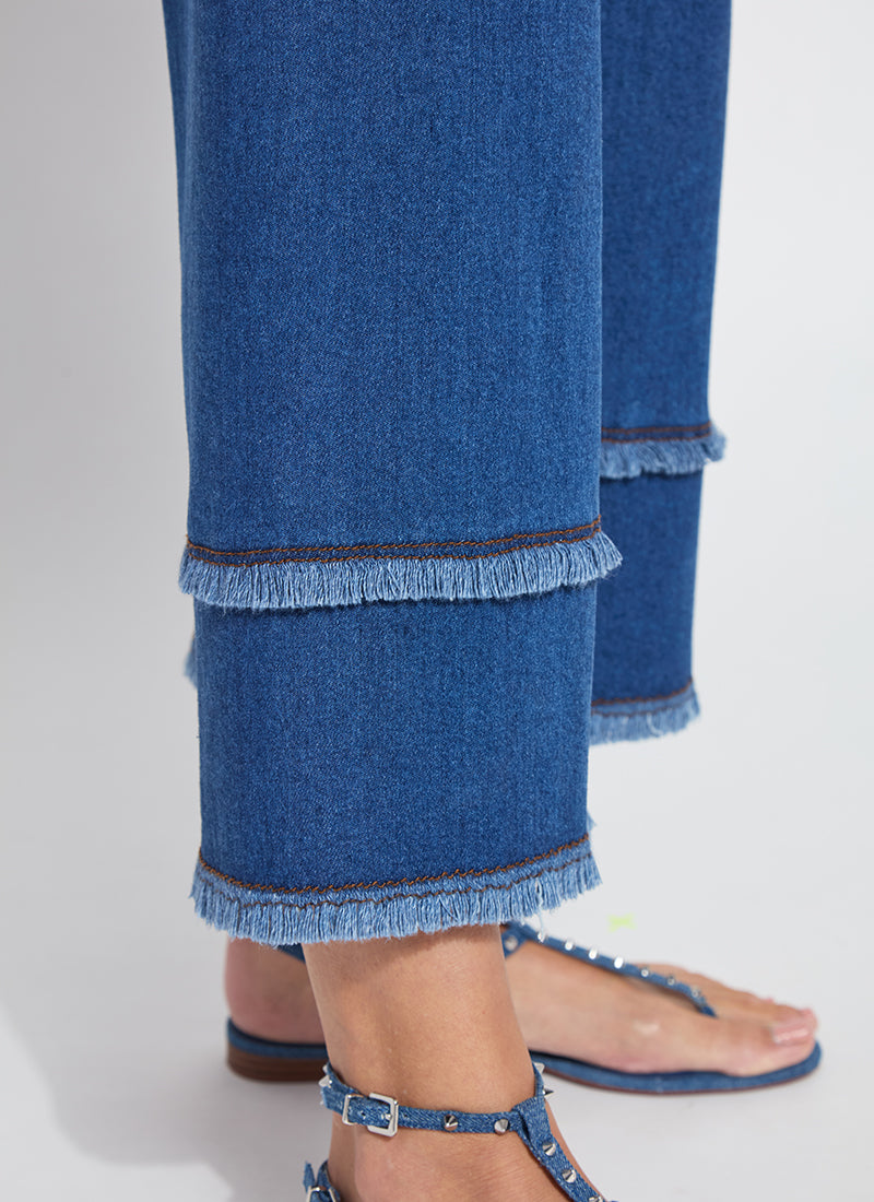 Fringe Hi Waist Wide Leg Crop Denim Pants