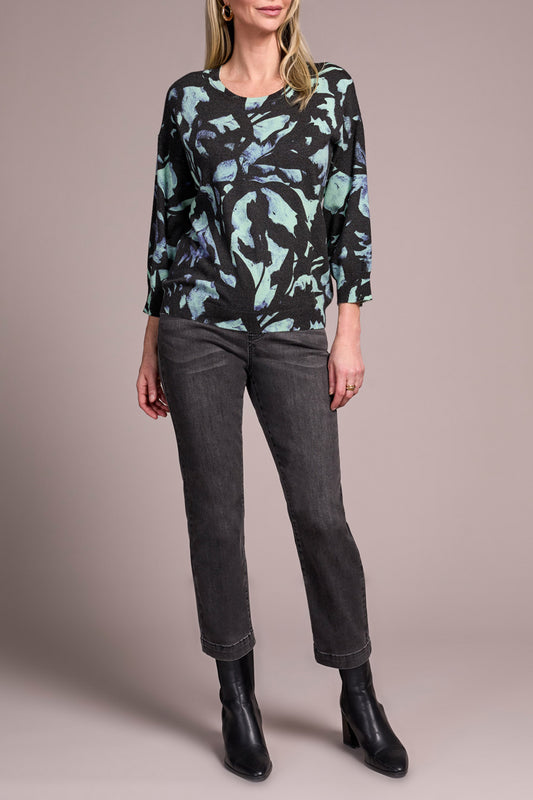 Mint Soft Yarn Three-Quarter Sleeve Crewneck Sweater