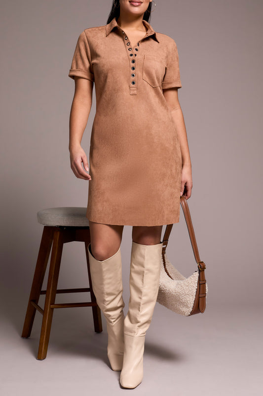 Suede Short Sleeve Dress