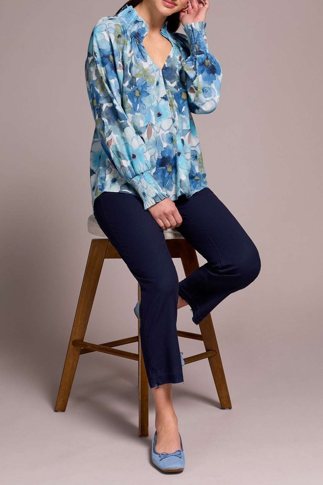 Long Sleeve Blouse with Smocking Details