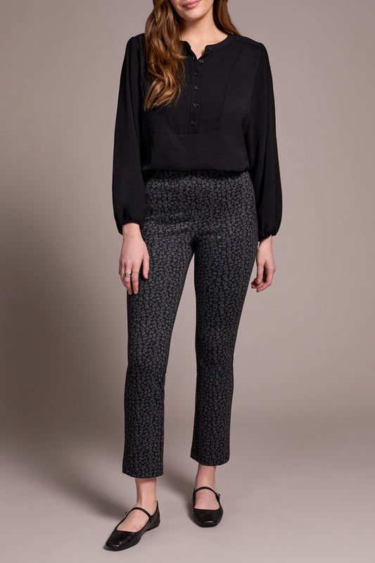 Printed Ponte Pull-On Wide Leg Ankle Pants