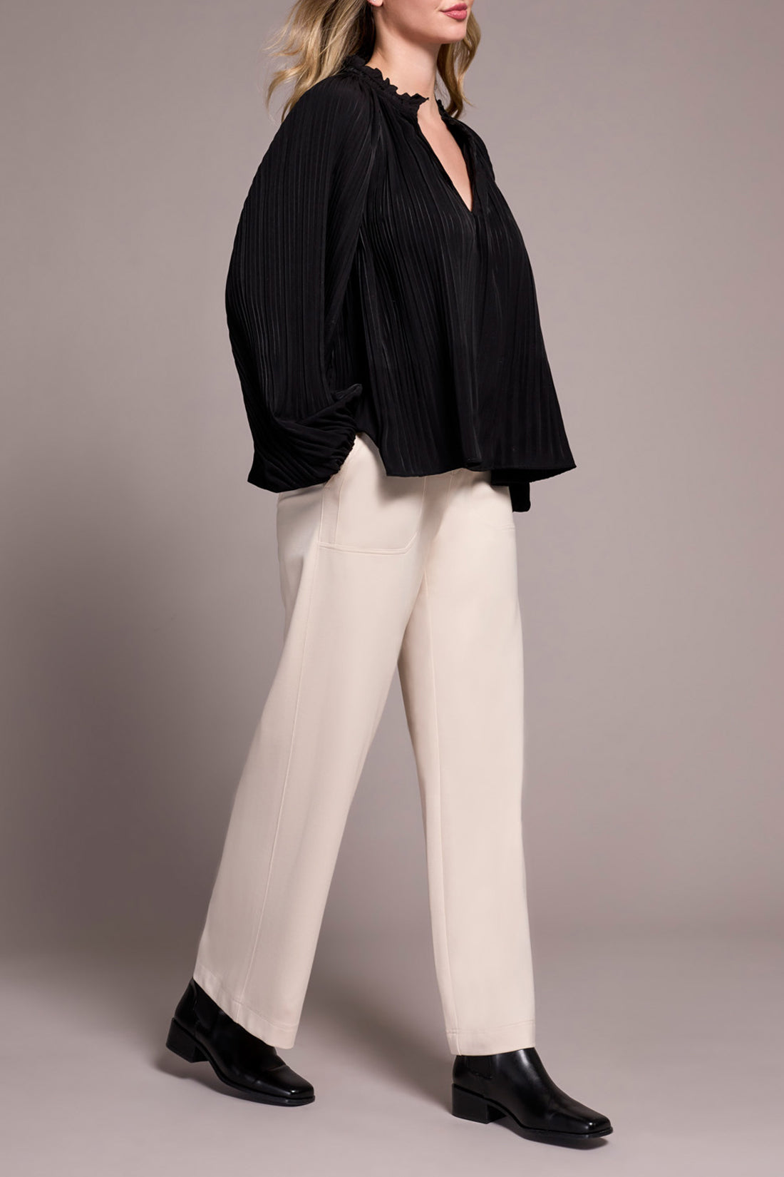 Black Long Sleeve Blouse with Ruffle Collar