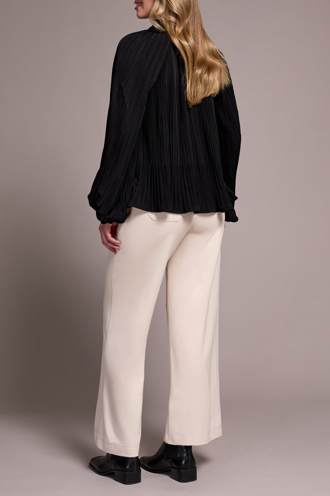 Black Long Sleeve Blouse with Ruffle Collar