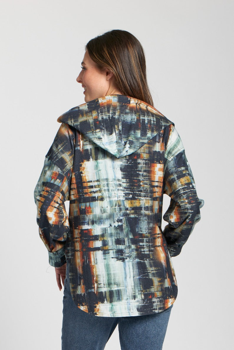 Green Printed V-Neck Hoodie