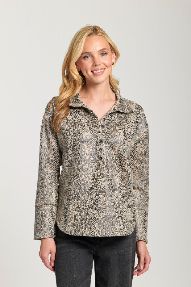 Snake Skin Henley with Grommet Placket