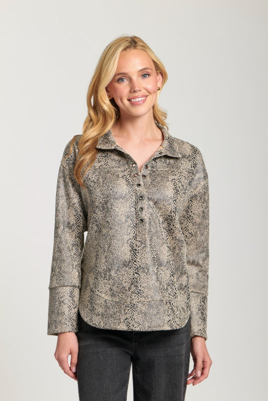 Snake Skin Henley with Grommet Placket