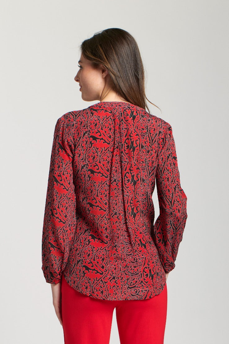 Red Crossover Blouse with Tassel