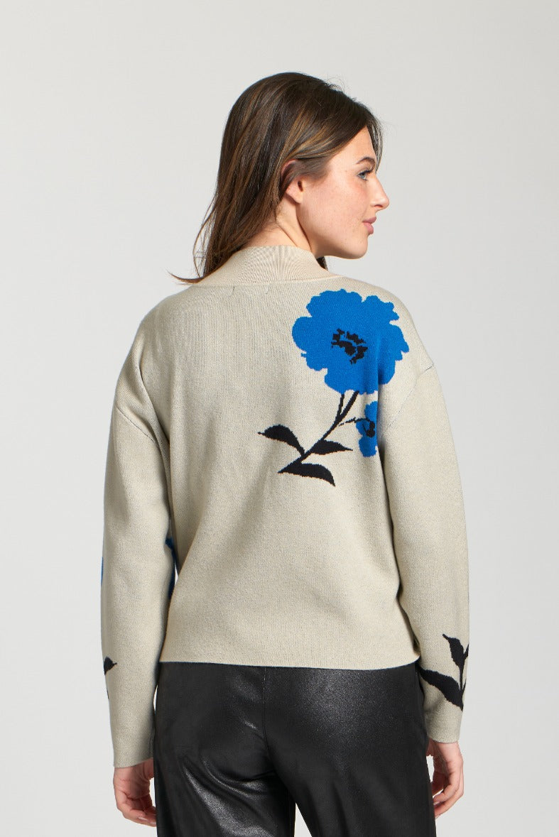 Blue Floral Mock Neck Sweater