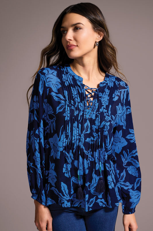 Blouse with Pintuck And Lace Up