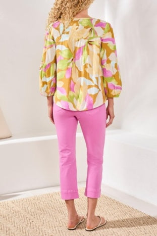 3/4 Sleeve Blouse With Smocked Yoke